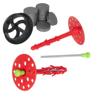 Protektor Dämmstoffdübel Set mit Rondellen und Fräser für Fassadendämmung.