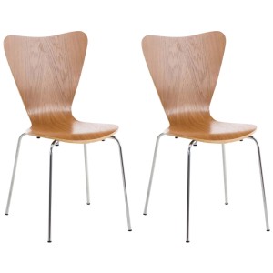 Zwei moderne Konferenzstühle Calisto aus Eichenholz mit ergonomischer Form und verchromtem Metallgestell.