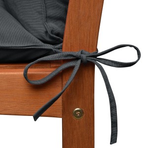 Beautissu Flair BR Bankauflage 100x50cm Graphitgrau, Detailaufnahme der Befestigung am Holzstuhl.