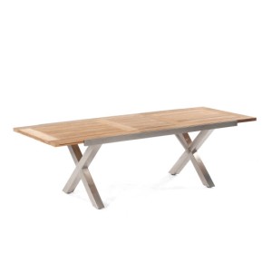 Natur24 Ausziehtisch Spectra aus Teakholz und Edelstahl, ideal für den Garten.