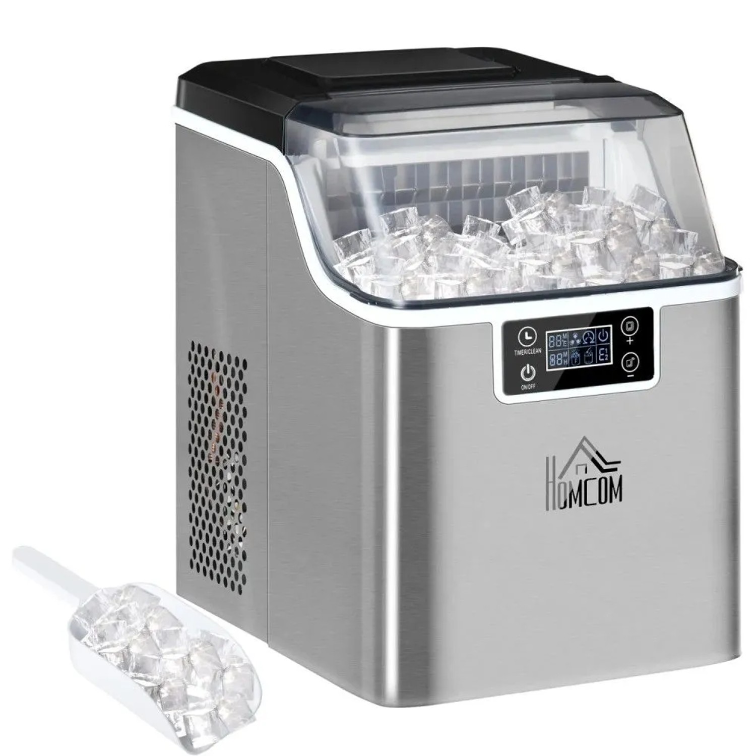 HOMCOM Eiswürfelmaschine Rostfreier Stahl Kupfer Silber 36L x 252B x 371H cm