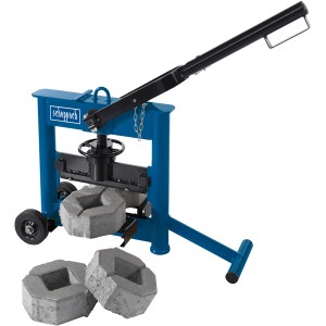 Scheppach Steintrenner HSC 130 zum Trennen von Steinen und Platten. Baumaschine mit Hebel und Rädern.