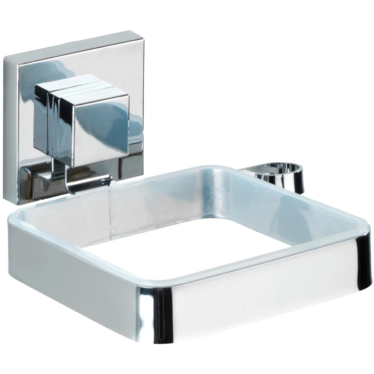 Wenko Vacuum-Loc® Haartrocknerhalter Quadro aus Edelstahl, zur Wandmontage im Badezimmer.