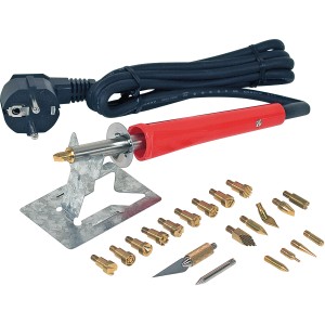 Rothenberger Brandmalset 30W mit Brennkolben, Spitzen, Stempel, Ablage und Messer.