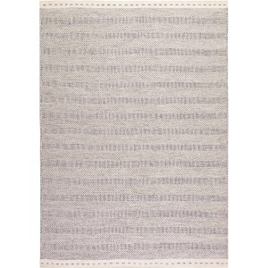 MeGusta Kurzflor Teppich Clara, 140x200 cm, Silber, Wolle, Vintage Modern mit Streifenmuster.
