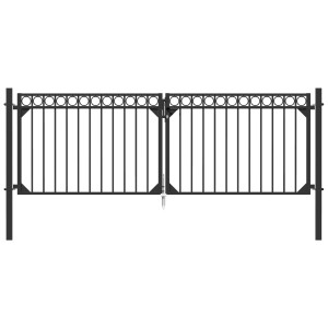 Schwarzes Metallzaun Doppeltor-Set Circle zum Einbetonieren, 120x301 cm, mit Kreisornamenten.