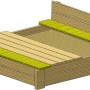 Wendi Toys Sandkasten mit Holzabdeckung und Sitzflächen, aus FSC®-Holz.
