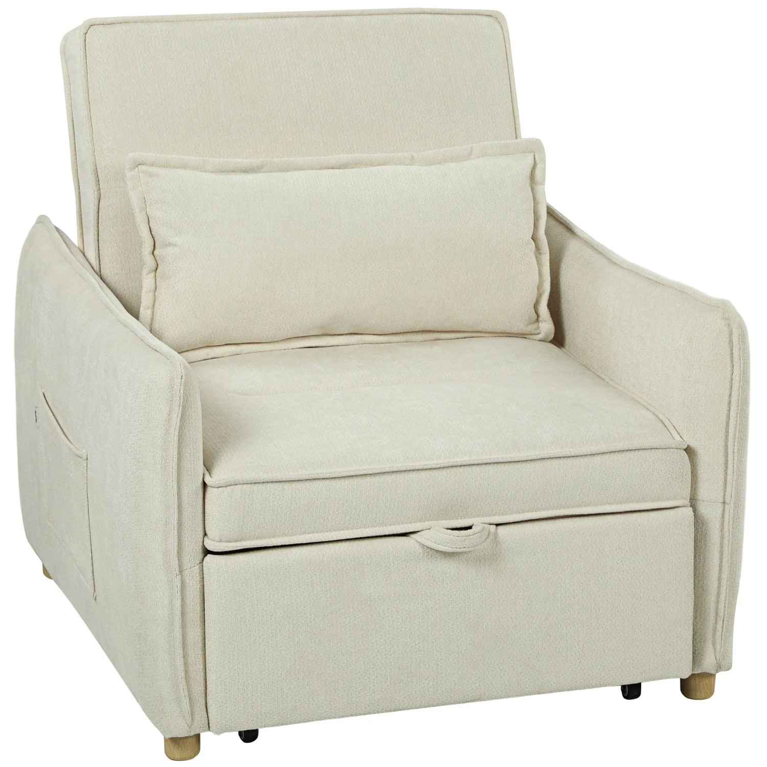 HOMCOM Schlafsessel Polyester Eukalyptusholz 88L x 84B x 87H cm Cremeweiß