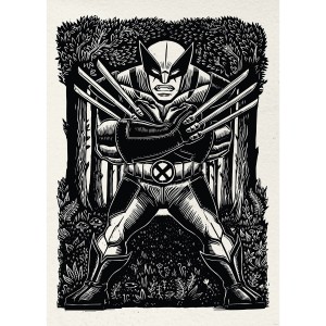 Komar Wandbild Marvel Wolverine Lino-Cut 50 cm x 70 cm Schwarz-Weiß
