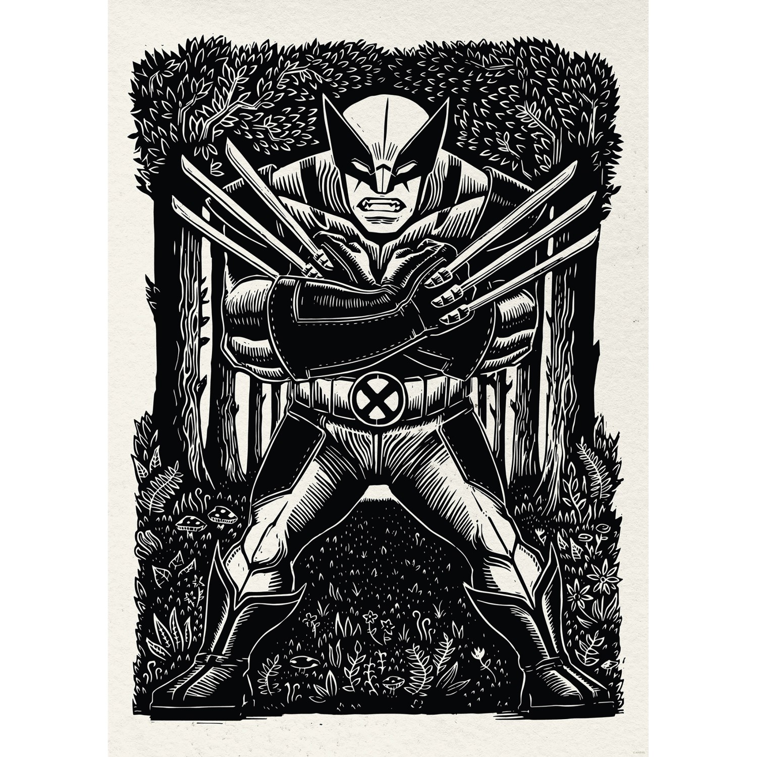 Komar Wandbild Marvel Wolverine Lino-Cut 50 cm x 70 cm Schwarz-Weiß günstig online kaufen