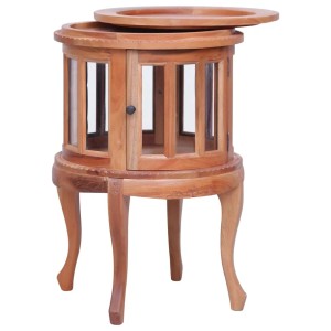 Naturfarbener Vitrinenschrank aus Mahagoni mit Glastüren, rund, für Wohnzimmer oder Esszimmer.