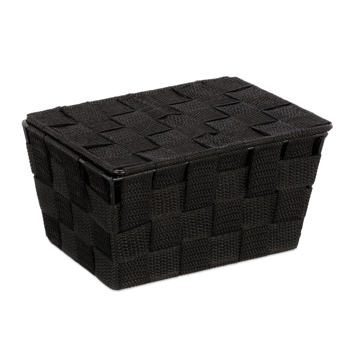 Relaxdays Aufbewahrungskorb Kunststoff Schwarz mit Deckel 10,5 cm x 19,5 cm x 14,5 cm 190 g