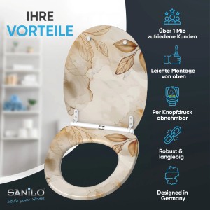 SANILO WC-Sitz Faylora mit Absenkautomatik und floralem Muster.