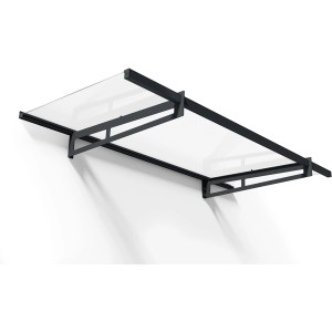 Modernes Palram Canopia Bremen Vordach, 2x0.9 m, anthrazitfarbenes Gestell, klare Acrylglas-Eindeckung.