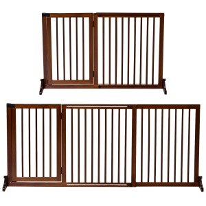 PawHut Absperrgitter mit Tür, braun, verstellbar von 113 bis 166 cm, für Hunde und Haustiere.