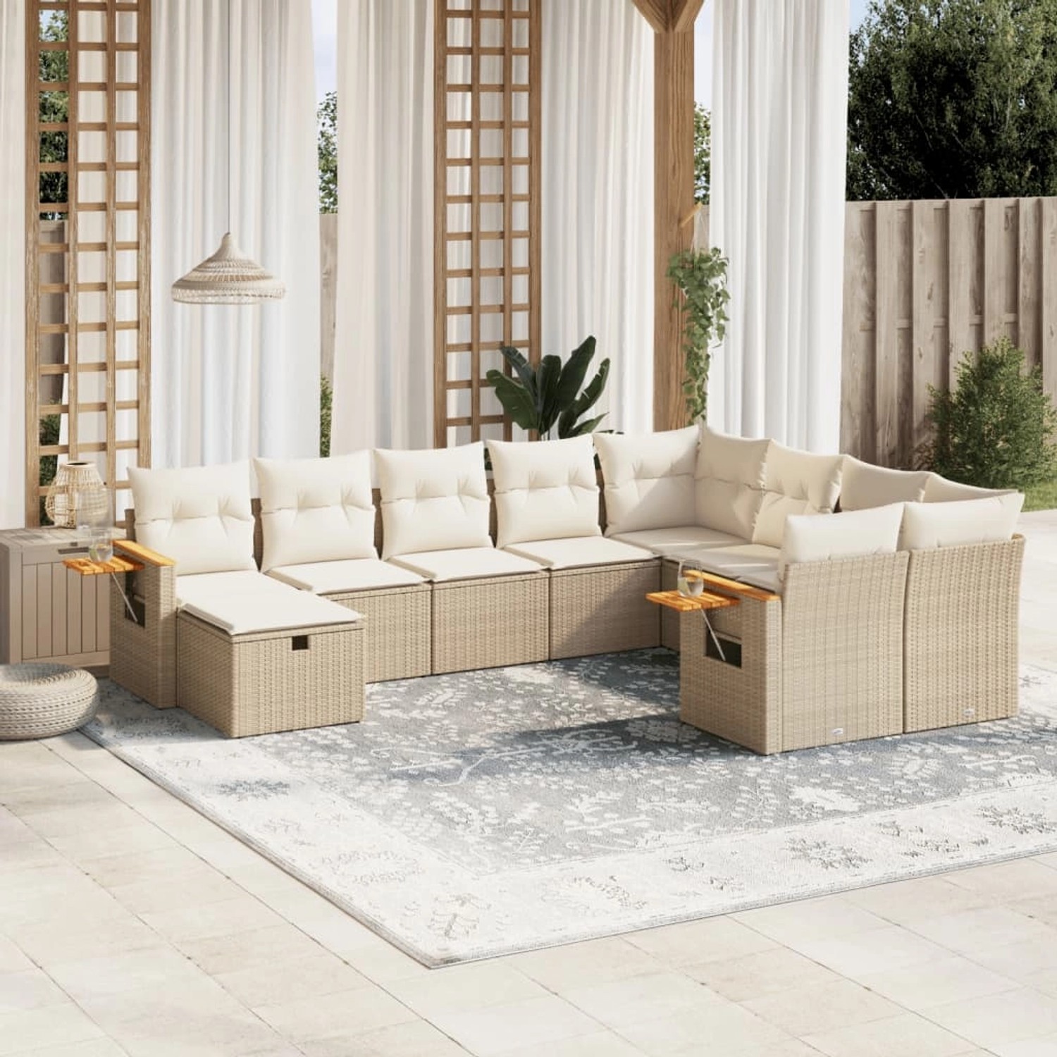 Beige 10-tlg. vidaXL Garten-Sofagarnitur aus Rattan mit Kissen. Gartenmöbel für Terrasse und Garten.