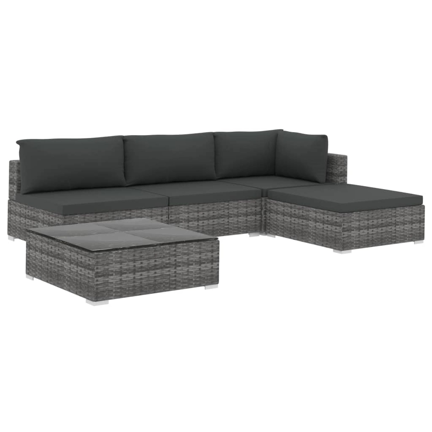 vidaXL 5-Tlg Garten-Lounge-Set mit Kissen Poly Rattan Grau 48286 günstig online kaufen