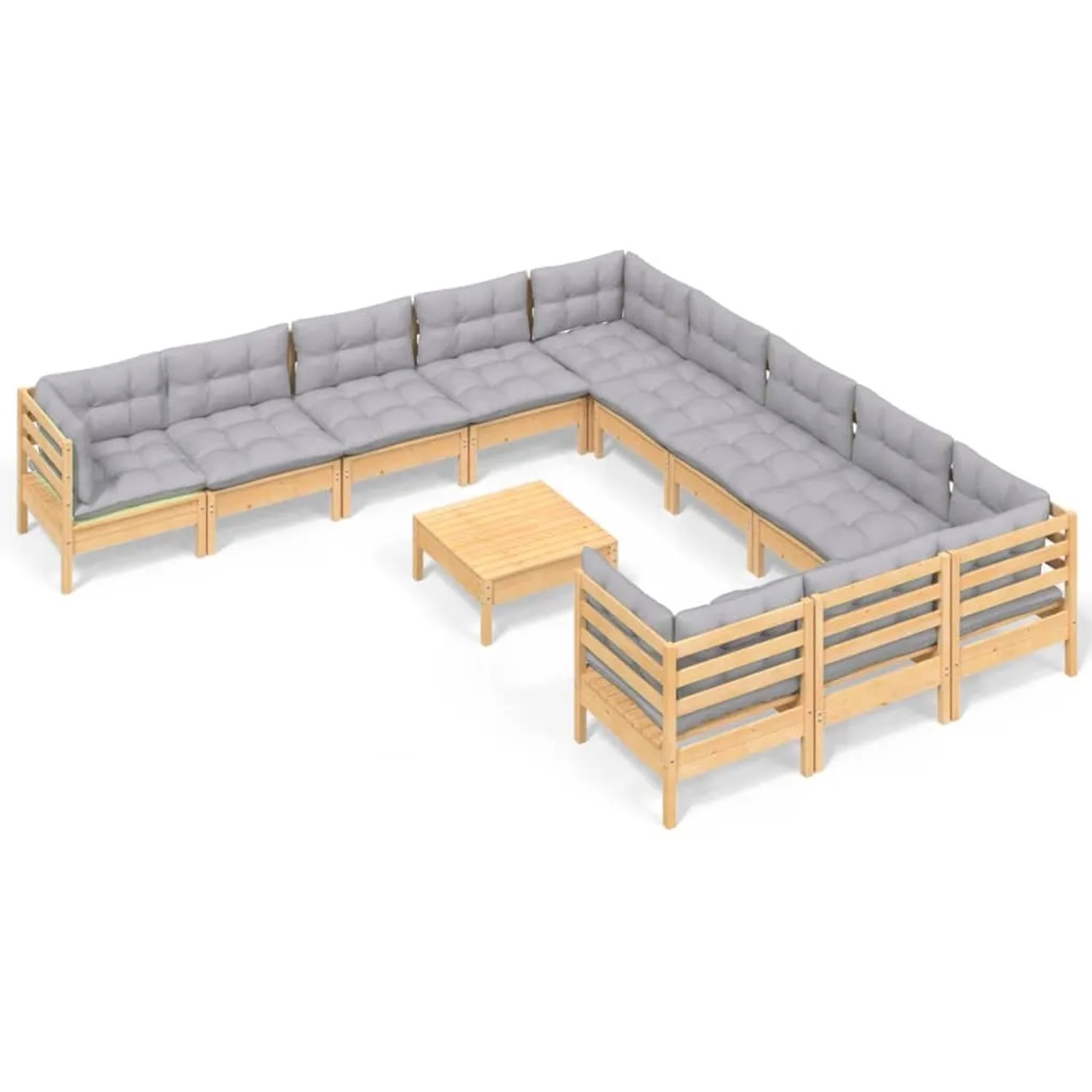 vidaXL 12-Tlg Garten-Lounge-Set mit Grauen Kissen Kiefernholz 3097024