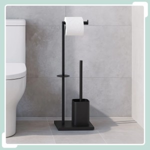 Relaxdays WC Garnitur Eisen Schwarz Freistehend 67,5 cm x 20 cm x 15,5 cm
