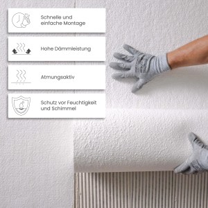 Anwendung der Protektor Innendämmung. Wärmedämmung mit Leichtspachtelkleber auf Wand.
