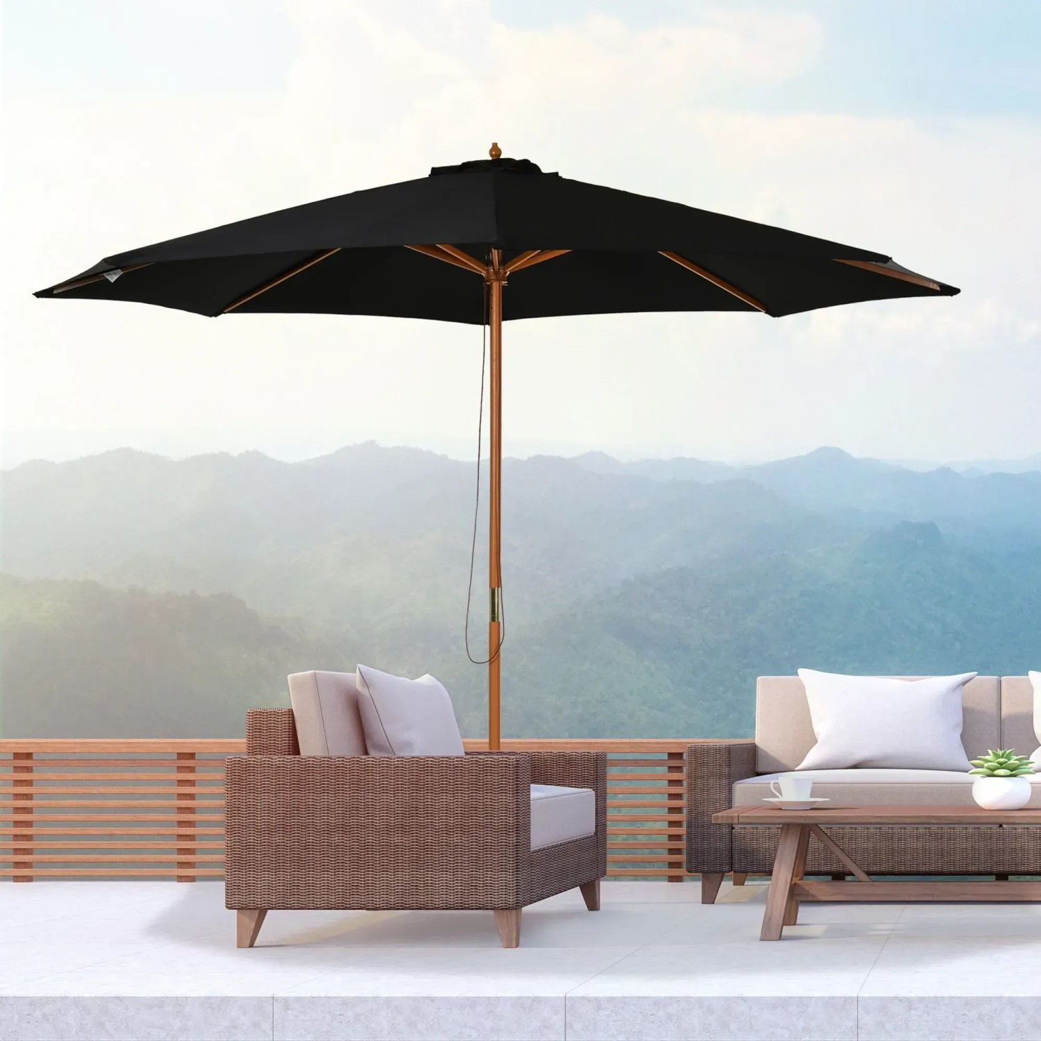 Outsunny Holz Sonnenschirm 3m Schwarz Bambus kaufen bei OBI