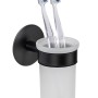Schwarzer Schöner Wohnen Zahnputzbecherhalter Uno Meleto mit satiniertem Glas und zwei Zahnbürsten.