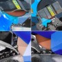 Wiltec Kettensägen Schärfgerät in Blau/Grau schärft präzise eine Sägekette. Detail der Schleifscheibe mit Schutzabdeckung.