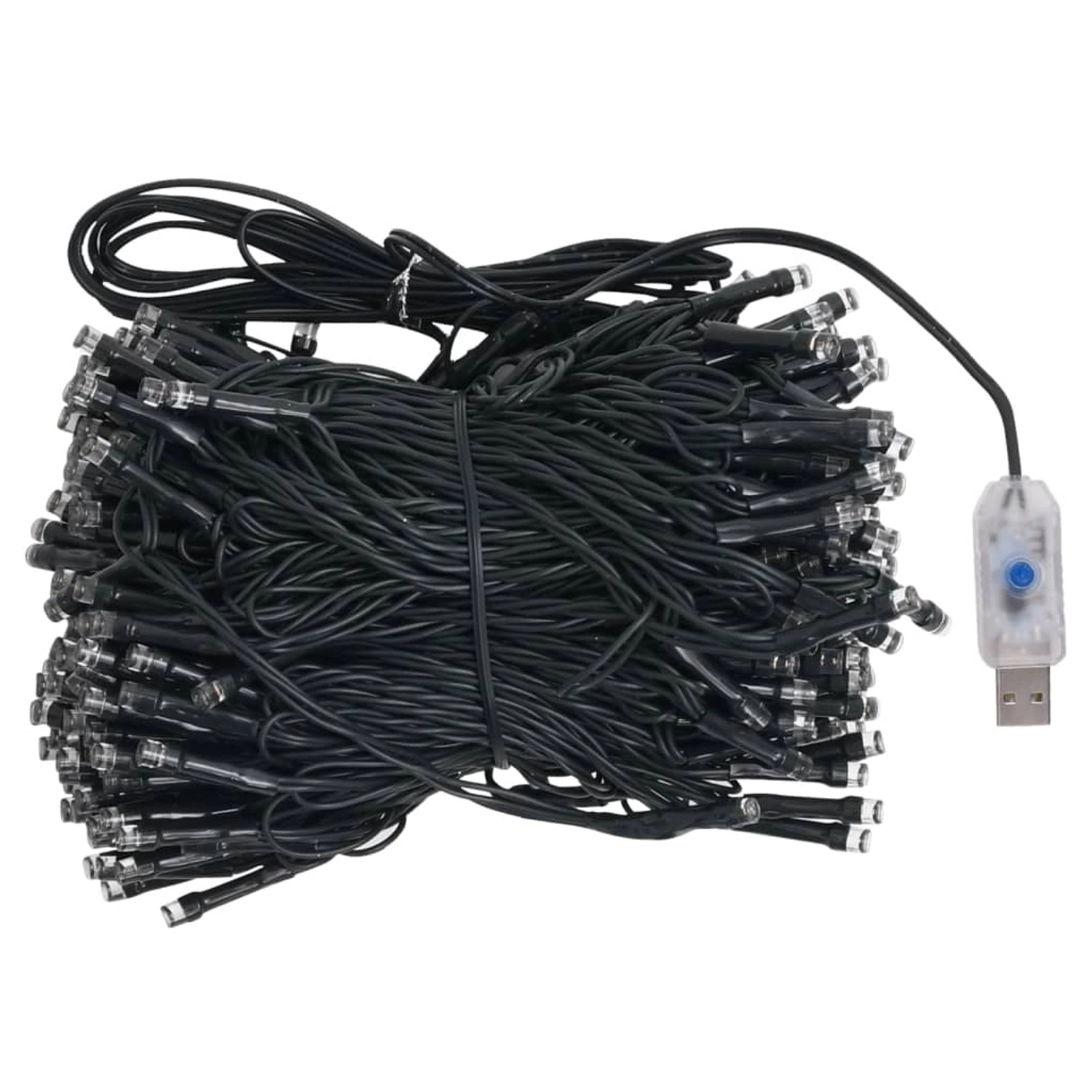 LED-Lichterkette für künstlichen Weihnachtsbaum, USB-Anschluss, aufgerollt.