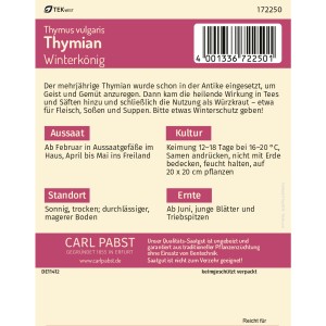 Pabst Keimkraft Thymian Winterkönig Saatgutpackung für ca. 150 Pflanzen.