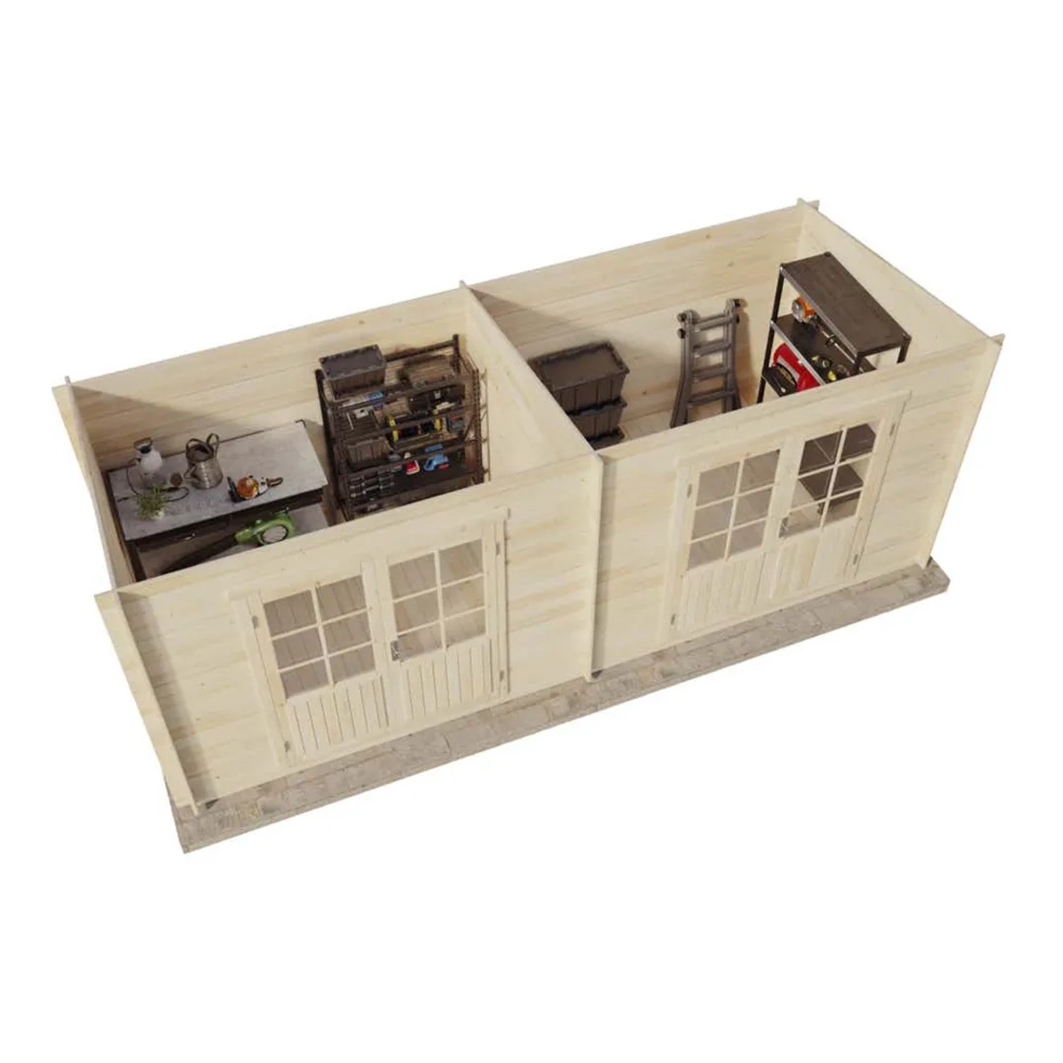 Alpholz Gartenhaus Maria Twin mit Pultdach, 601x275 cm, 40 mm Wandstärke, Pinie.