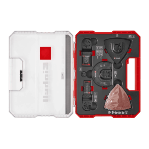 Einhell Multitool-Set XL Plus-Case, 35-teilig, mit Sägeblättern und Schleifpapier in Aufbewahrungsbox.