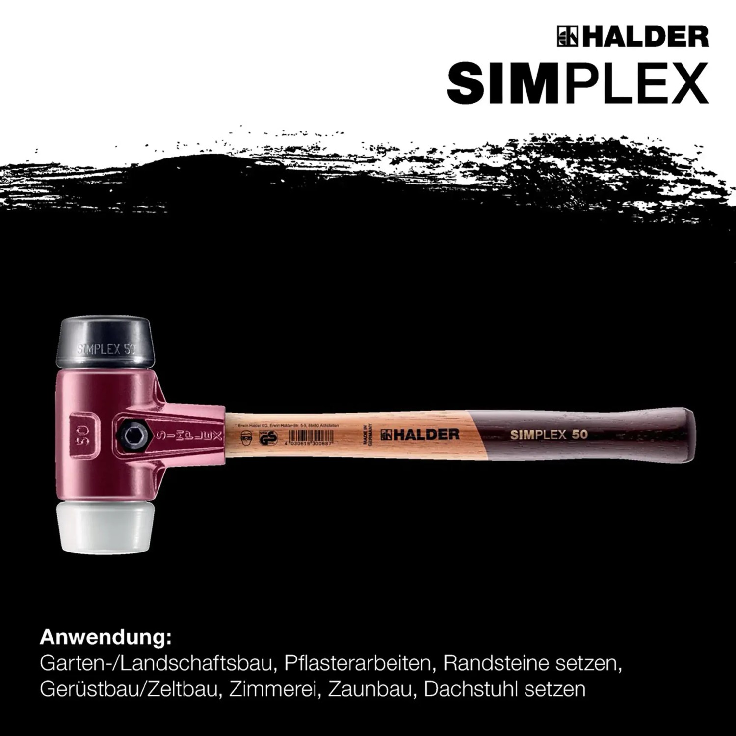 Halder Simplex Schonhammer (D 80 mm) mit Gummi- und Superplastik-Einsatz.