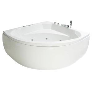 Eck-Whirlpool Badewanne Korfu Premium, 155x155 cm, weiß, mit Armatur und Düsen.