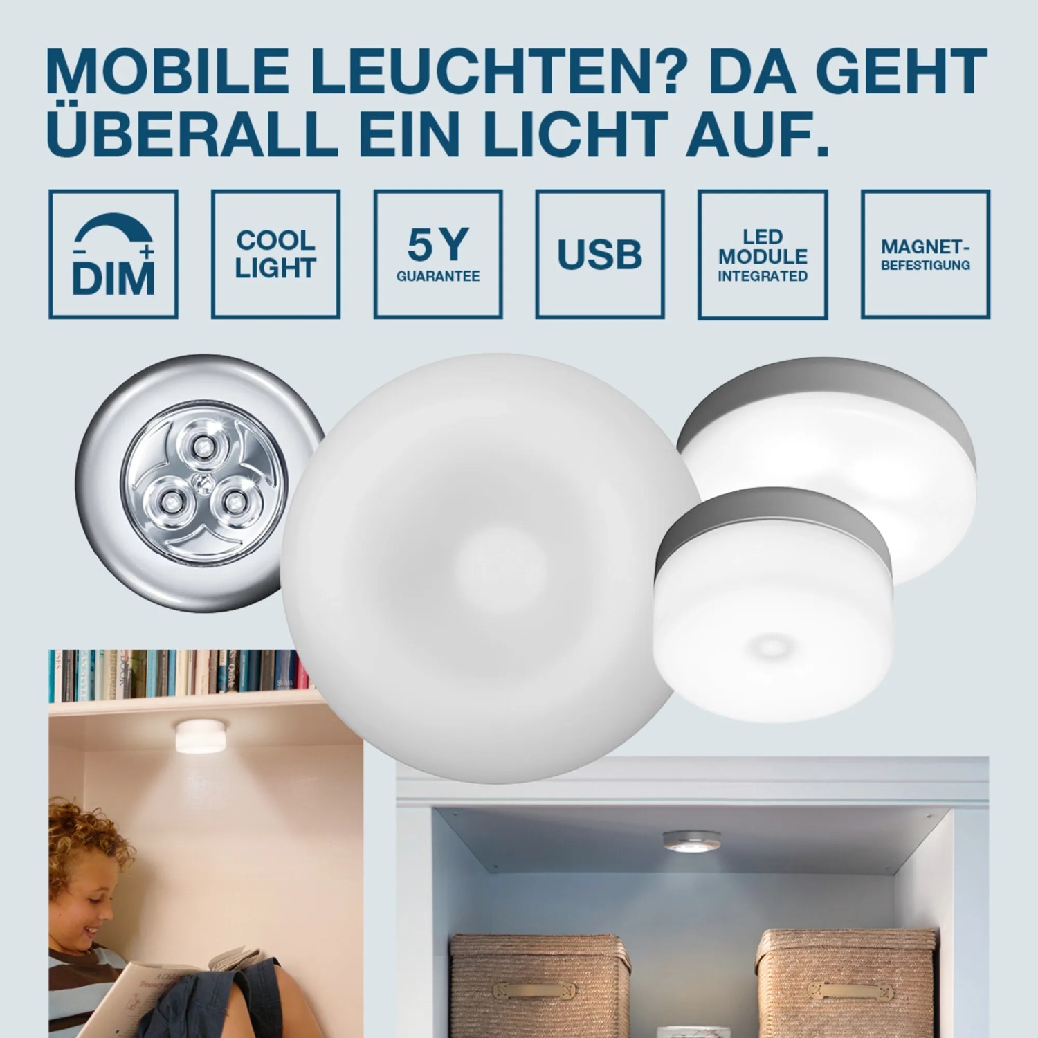 Osram LED-Nachtlicht DOT-it Touch, dimmbar, magnetisch, USB-aufladbar, ideal für Schränke und Regale.