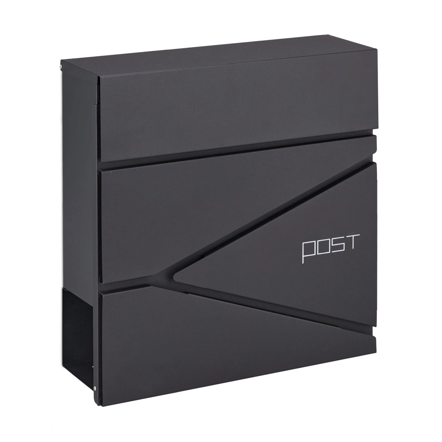 Relaxdays Wandbriefkasten mit Zeitungsfach Stahl Schwarz Abschließbar 37 cm x 37 cm x 11 cm 3,2 kg
