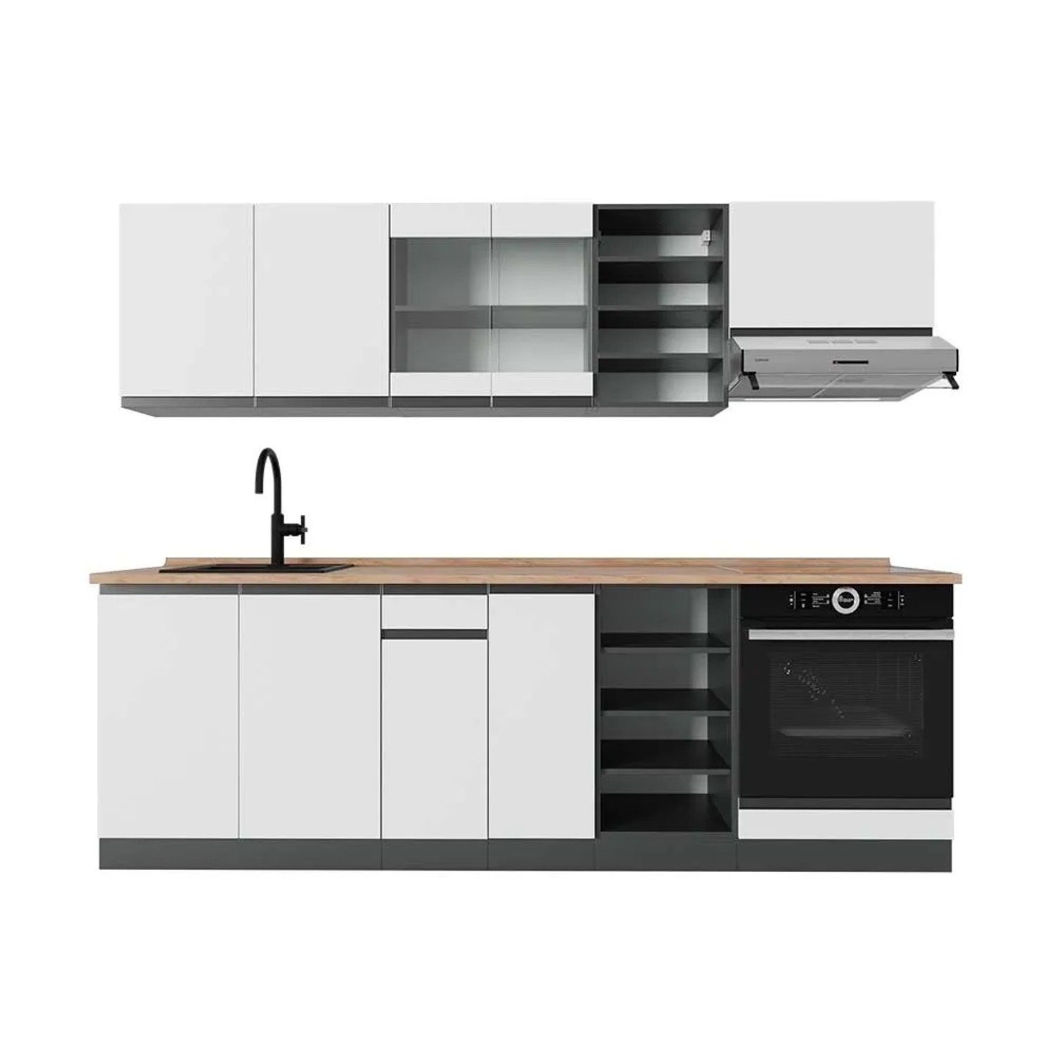 Vicco R-Line Küchenzeile Weiß Anthrazit 240 cm AP Eiche ohne E-Geräte