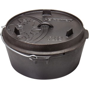 Schwarzer Petromax Dutch Oven FT12-T mit Deckel und Henkel, ideal zum Kochen und Backen im Freien.