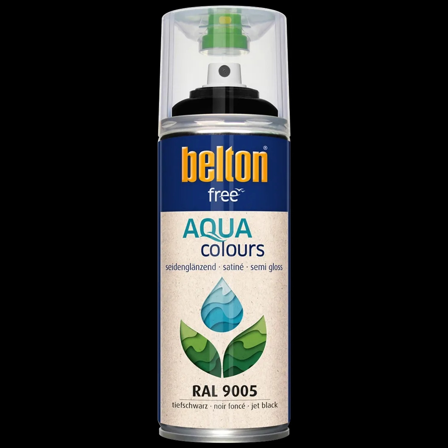 Belton Free AQUAcolours Buntlack RAL 9005 Tiefschwarz, seidenglänzend, 400ml Dose.