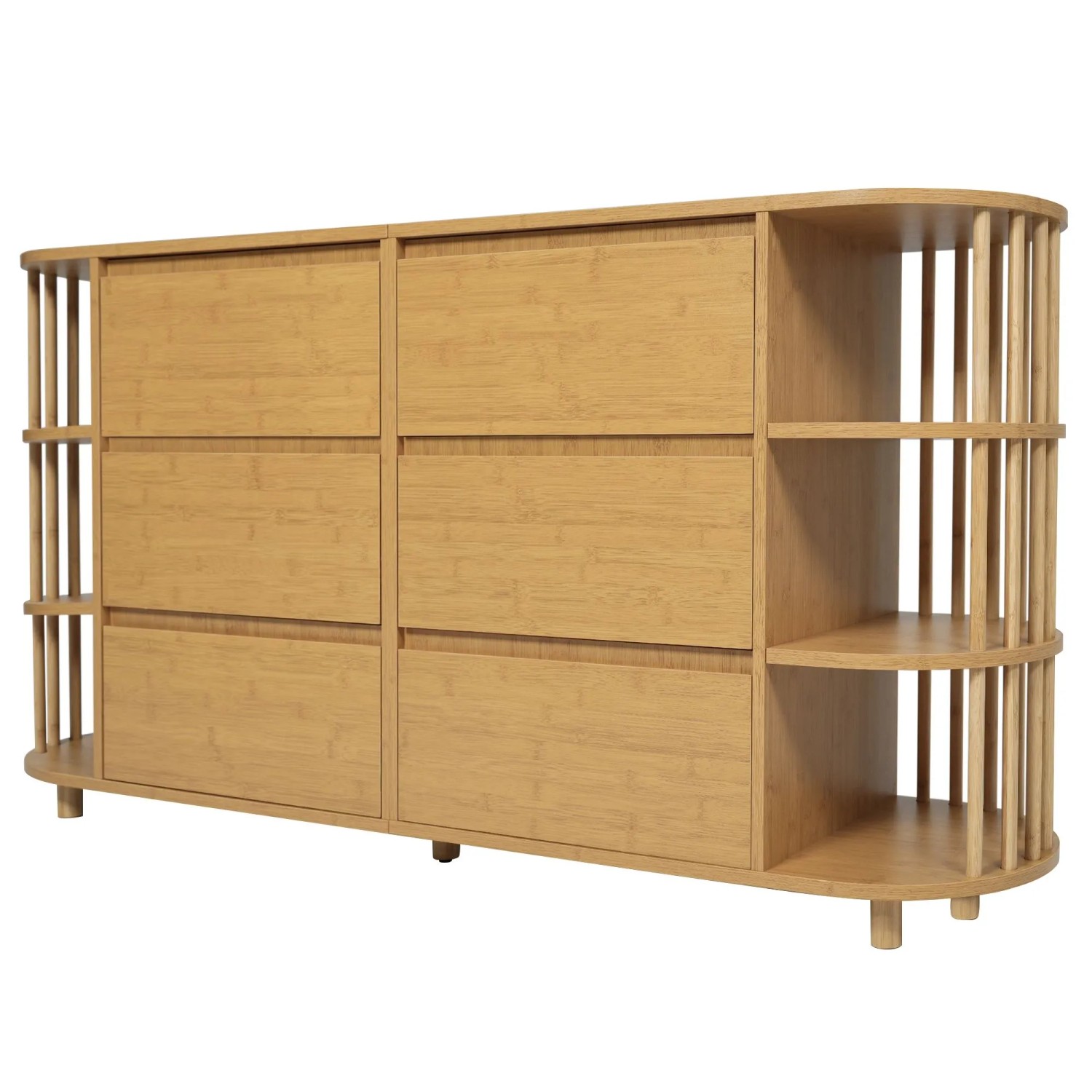 Merax Sideboard 160x40x75cm 6 Schubladen Eiche