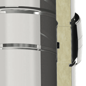 Detailaufnahme doppelwandiger Edelstahl-Schornstein von H&M Germany NewLine, 150mm.