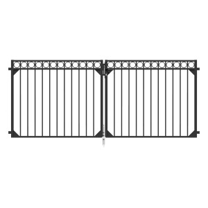 Anthrazitfarbenes Metallzaun Doppeltor Circle, 120x301 cm, mit Kreisornamenten.