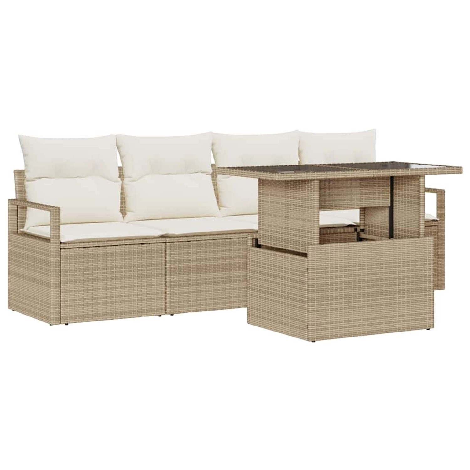 vidaXL Garten-Sofa-Set mit Speicher 5-Tlg Beige Poly Rattan 3357464 günstig online kaufen