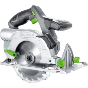 LUX Akku-Handkreissäge A-HKS-20/150 aus dem 1 PowerSystem, silberfarben mit grünem Akzent.