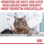 Katze beim Tierarzt, Royal Canin Light Weight Care Feuchtfutter für übergewichtige Katzen.