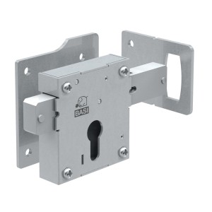 BASI Aufschraub-Torschloss ATS 80 für Holztore, DIN rechts/links verwendbar, mit Profilzylinder-Vorrichtung.