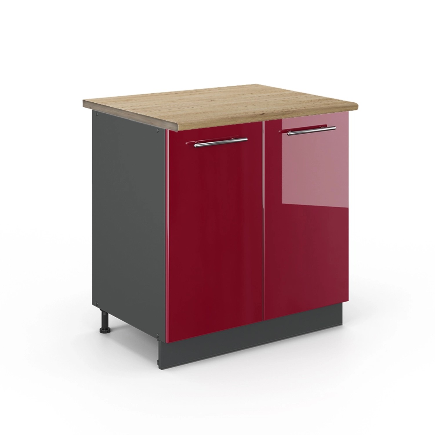 Vicco Spülenunterschrank Fame-Line Bordeaux Hochglanz/Anthrazit 80 cm mit Regal AP Eiche