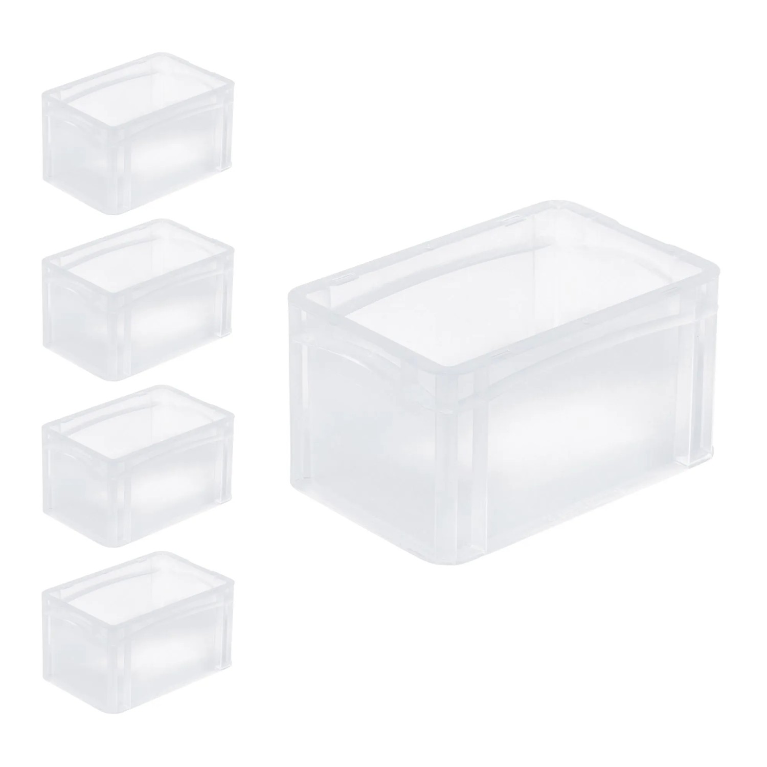 5 transparente Eurobehälter BasicLine, 7,2 Liter, mit Klickdeckel. Aufbewahrungsboxen für Lager und Werkstatt.