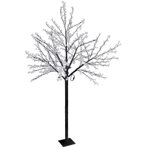 Schwarzer LED-Baum (240 cm) mit transparenten Blüten und 600 kaltweißen LEDs für Innen und Außen.