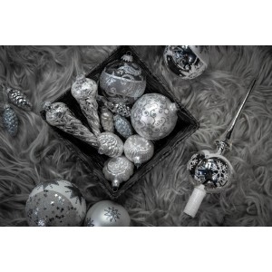 Krebs Glas Lauscha GmbH Christbaumschmuck Christbaumspitze Glas Ø 7 x 28 cm Silber Glänzend