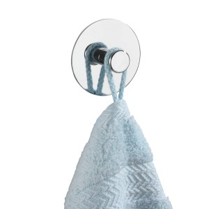 Wenko Wandhaken Turbo-Loc Chrom glänzend mit blauem Handtuch. Befestigen ohne Bohren.
